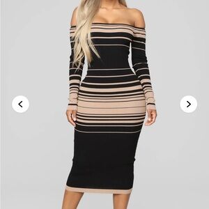 Elegant Off-Shoulder Striped Dress